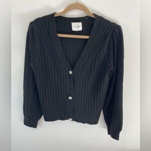 Pink rose black ribbed cardigan with studded buttons size M new without tags